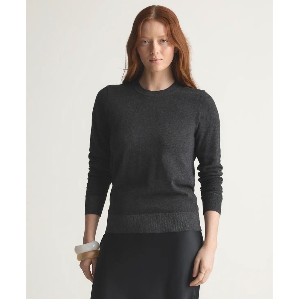 Quince Lightweight Cotton Cashmere Crew Sweater Heather Charcoal Gray Large NEW